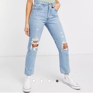 Levis Mid-Rise Slim Crop Ripped Jeans (Waist 29)